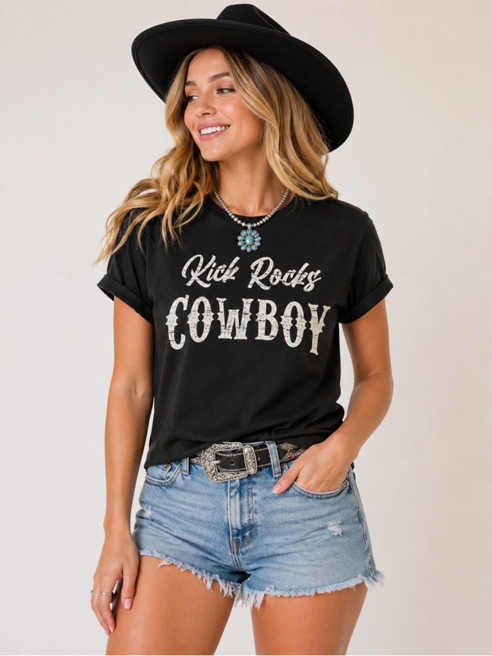 NEW Delta Pro Weight Kick Rocks Cowboy Graphic Tee Black Western Cotton Shirt L